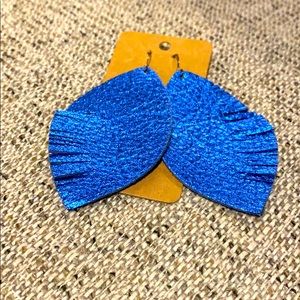 Metallic Blue feather earrings.